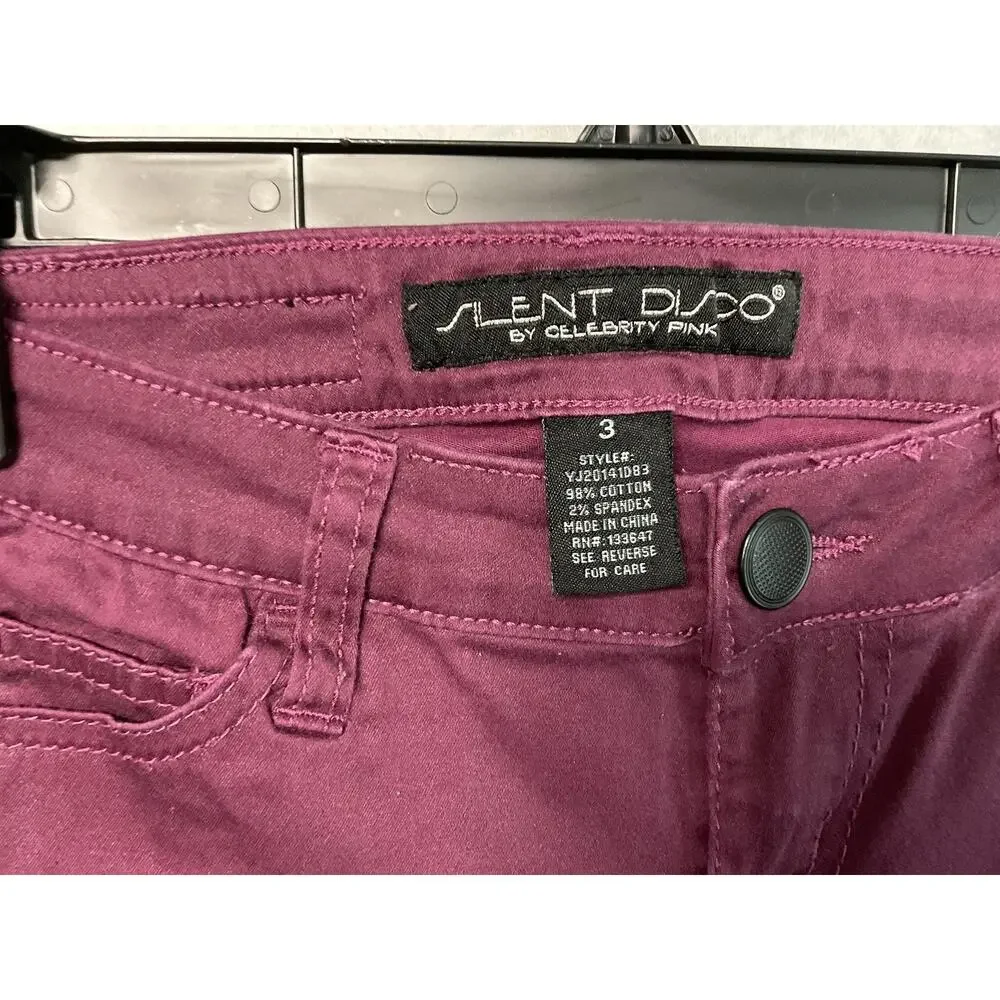 Celebrity Pink Silent Disco Jeans Womens 3 Burgundy Wine‎ Skinny Stretch Juniors